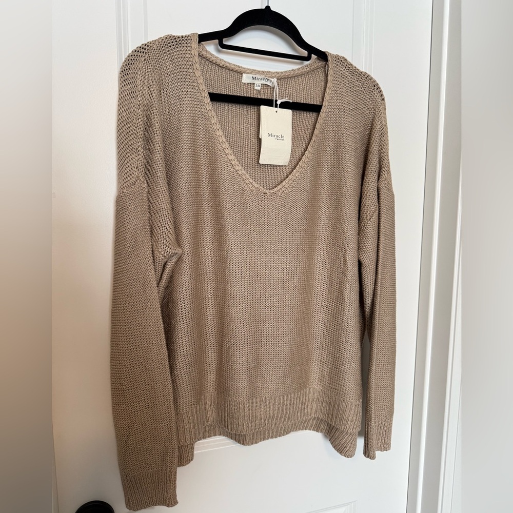 Miracle Taupe V-Neck Women's Sweater